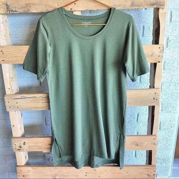 Eileen Fisher Olive Green T-Shirt Short Sleeved Scoop Neck Tunic - Picture 1 of 5